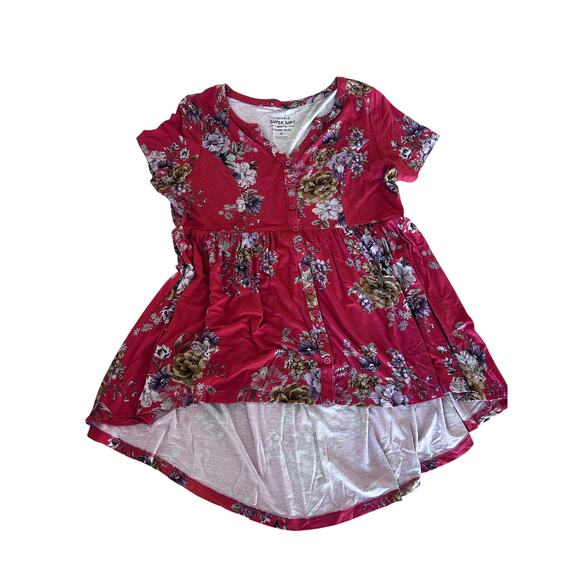Torrid Red Floral Babydoll Button-Front Super Soft Top - Picture 1 of 4
